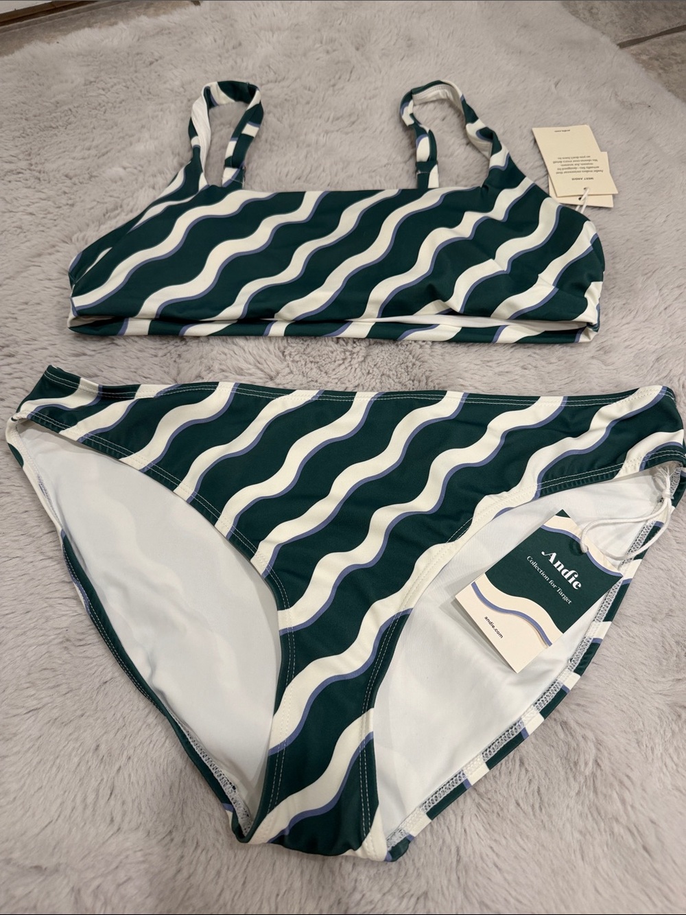 Andie Dark Green Wave-Stripe Bikini Set